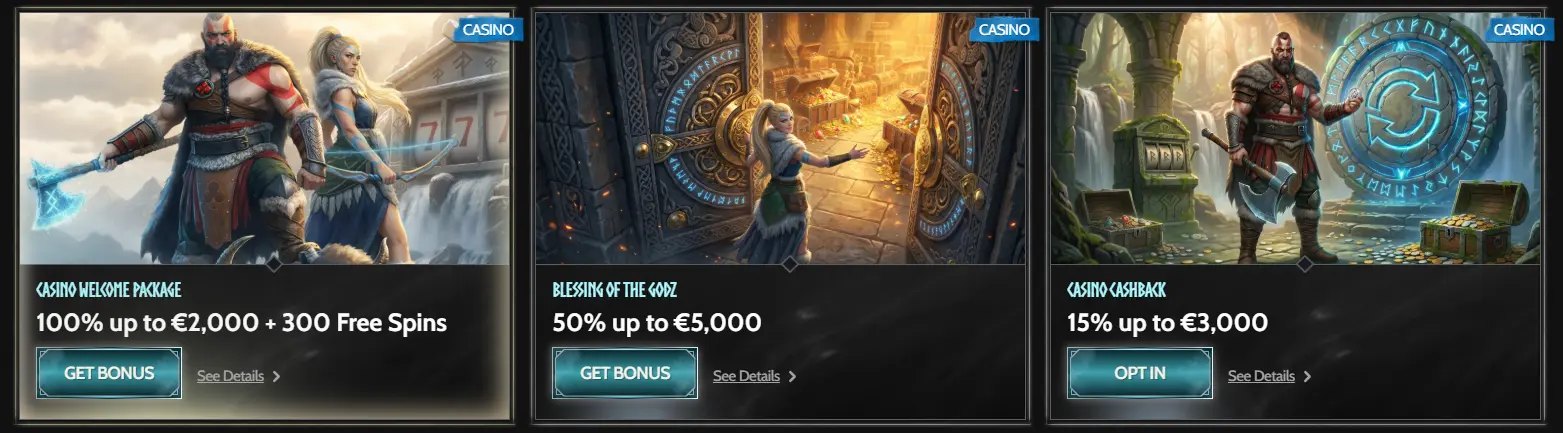 GodzCasino Blessing of the Godz promotional banner: 50% up to €5,000